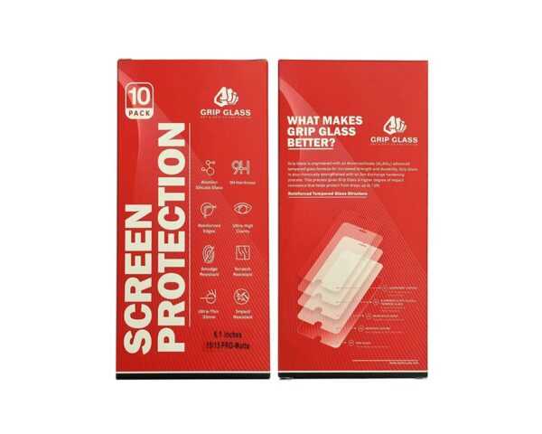 (10 Pack) Grip Glass - Matte Tempered Glass Screen Protector for iPhone 15 / 15 Pro / 16